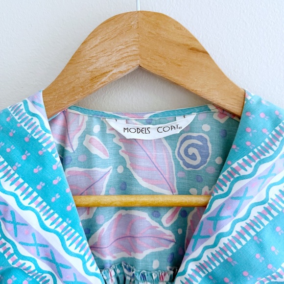 Vintage Pastel Blue & Purple Leaf Print Midi Dress - Picture 5 of 7